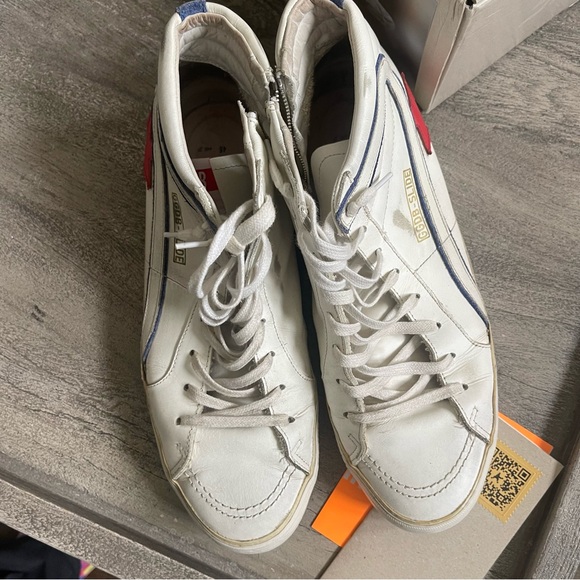 Golden Goose White Sneakers Slide with Red Star and Blue Trim - Picture 7 of 11